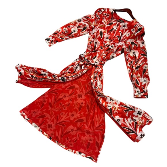 Massimo Dutti size 6 EUC button up sheer wrap Red and White Wrap Dress - Picture 2 of 16